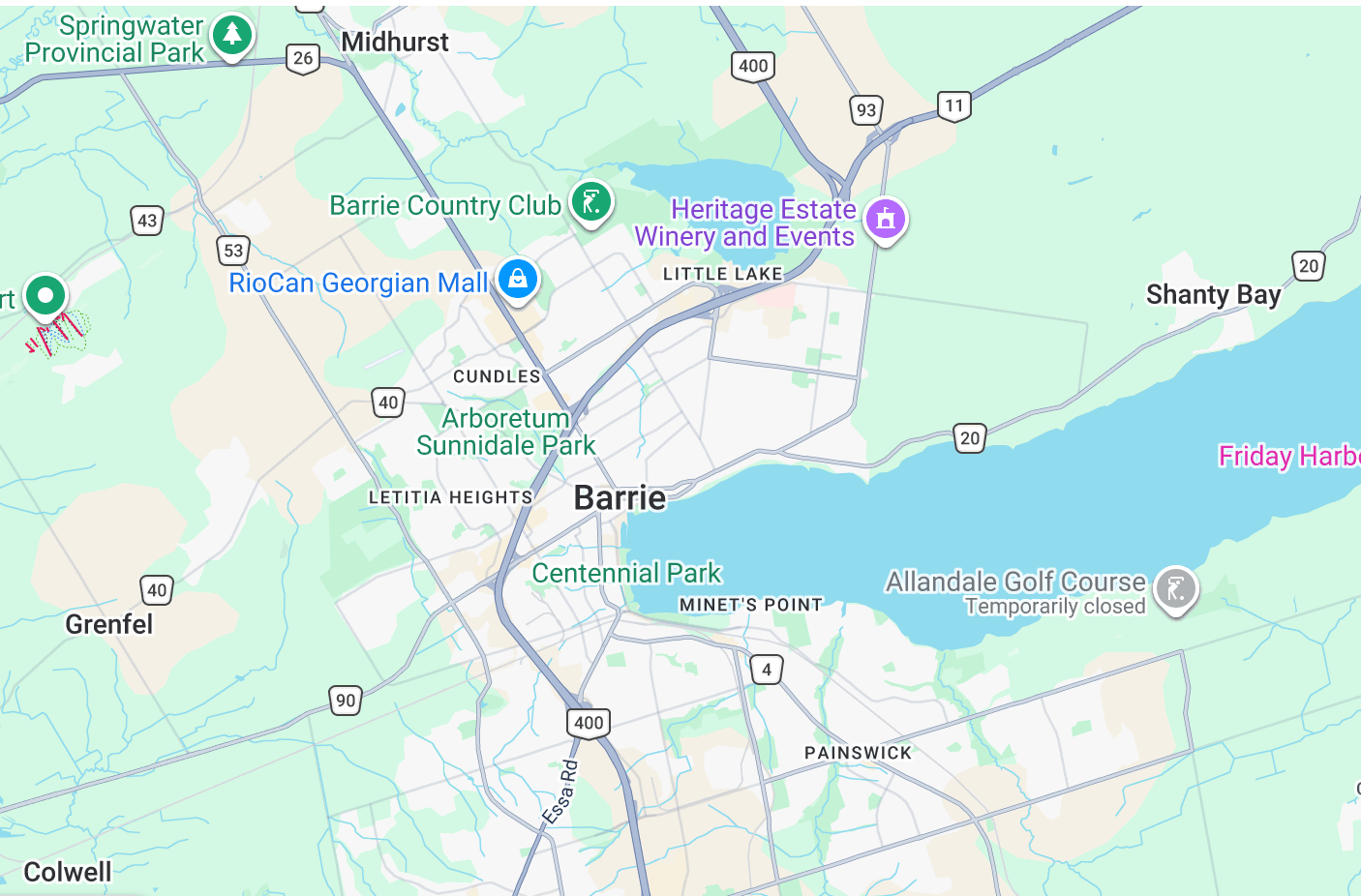 Map of Barrie clinic area