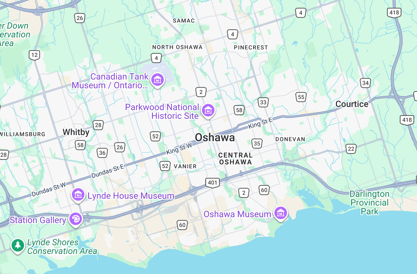 Map of Oshawa clinic area